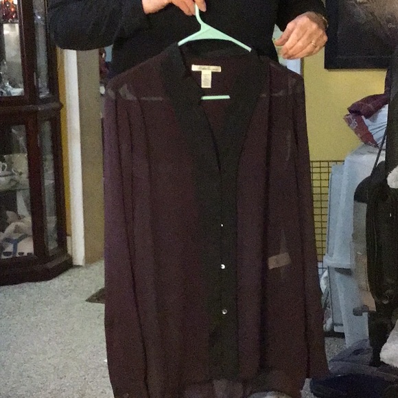 KENNETH COLE women’s blouse, sheer, sz L  purple with black trim - Picture 4 of 8